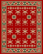 Red Snowflake Border Art Rug