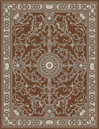 Brown Cream Scrollwork Medallion Rug
