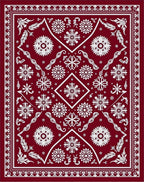 Crimson White Floral Tessellation Medallion Rug