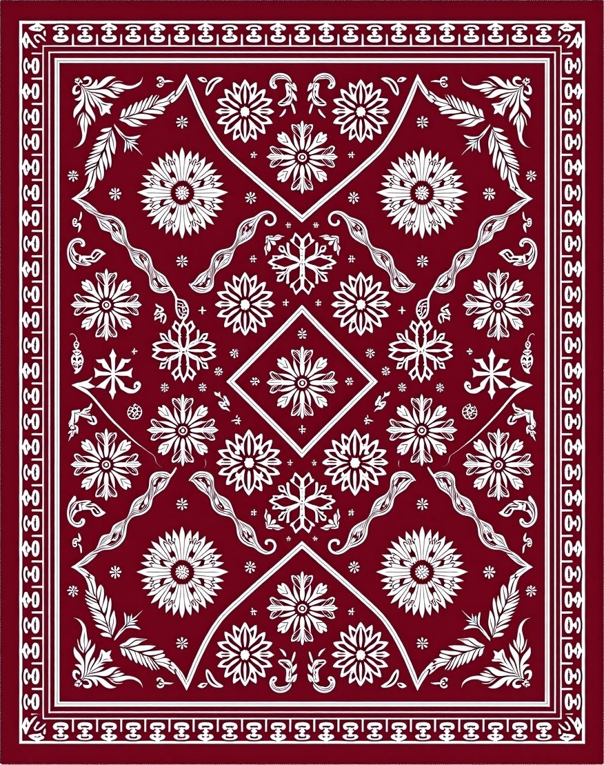 Crimson White Floral Tessellation Medallion Rug