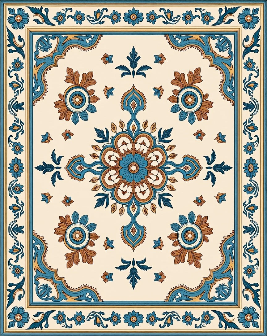 Orchid Blue Brown Floral Medallion Rug