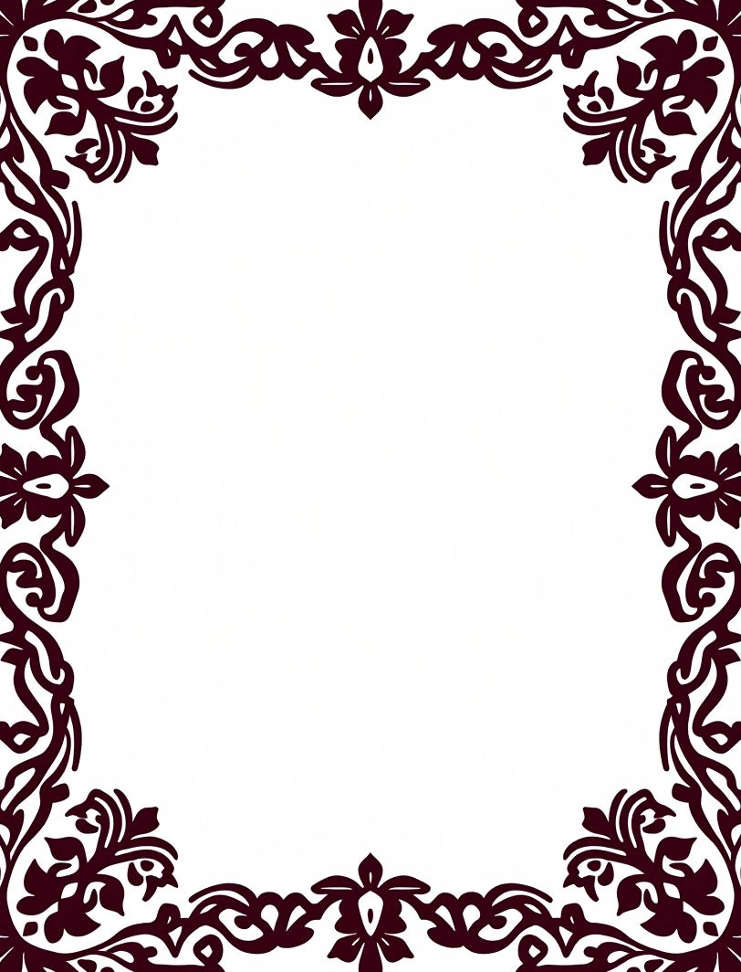 Dark Red Floral Scroll Border Rug