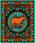 Orange Capybara Teal Frame Rug