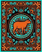 Orange Capybara Teal Frame Rug