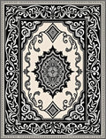 Elaborate Black White Scrollwork Rug