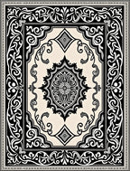 Elaborate Black White Scrollwork Rug