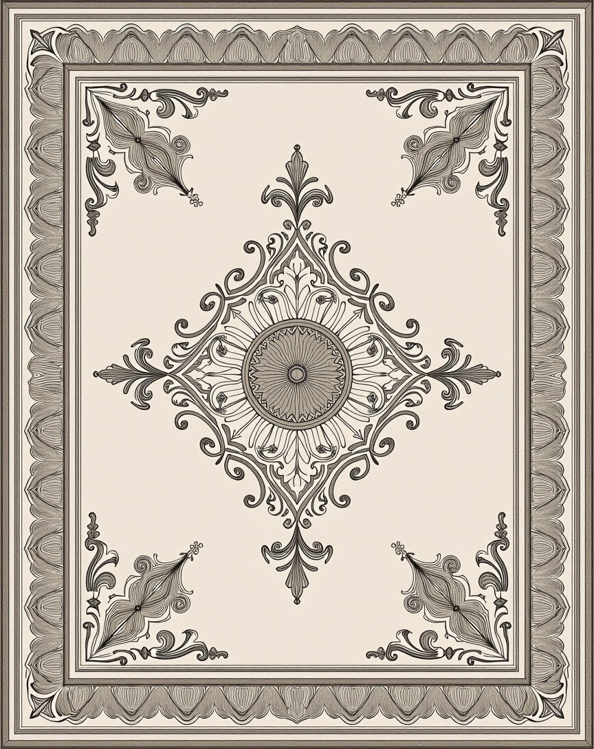 Vintage Gray Scroll Medallion Rug