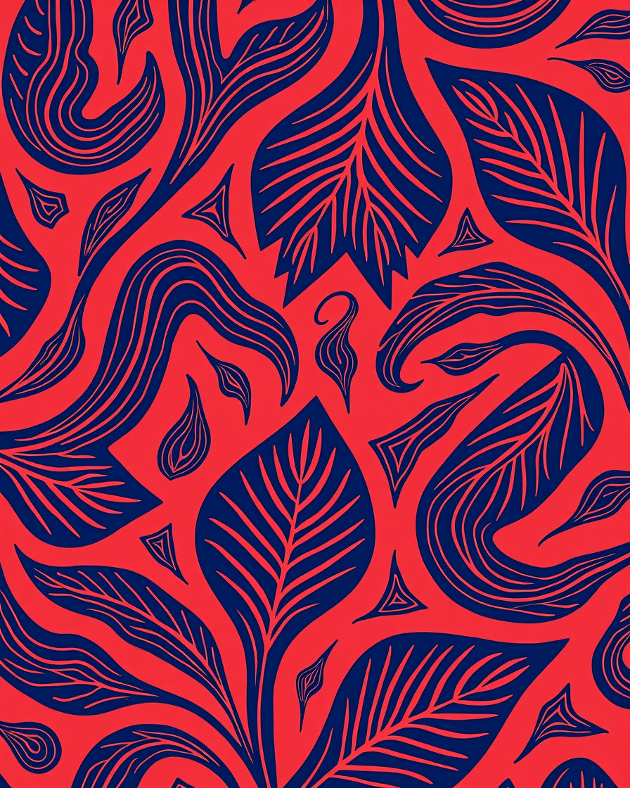 Coral Blue Organic Leaf Flow Rug