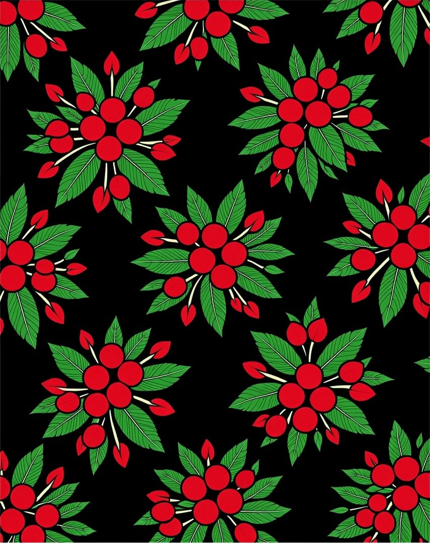 Red Berry Leaf Cluster Arrangement Rug