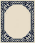 Ornate Navy Floral Frame Cream Rug