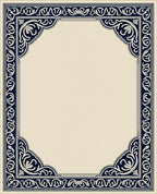 Ornate Navy Floral Frame Cream Rug