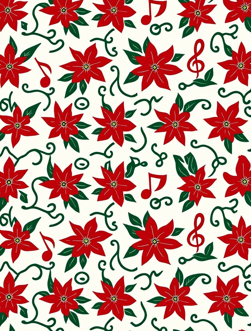 Crimson Poinsettia Musical Notes Garland Rug