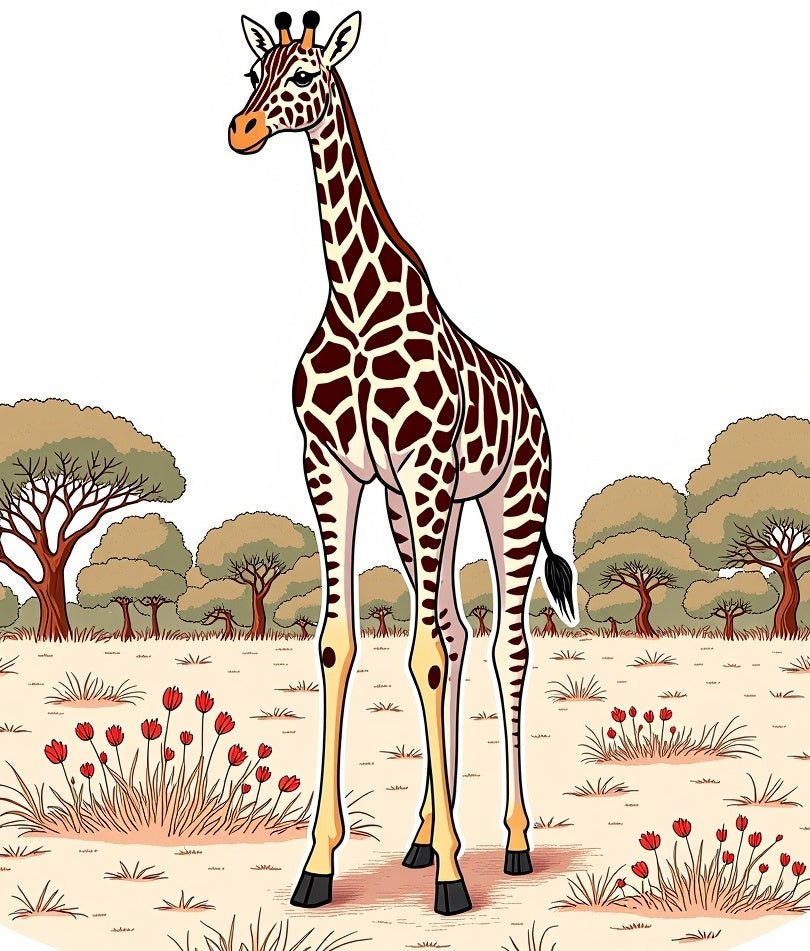 Safari Giraffe with Red Flowers Rug