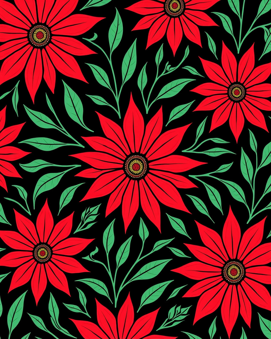 Bold Red Floral Branch Rug