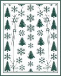 Deep Forest Green Snowflake Tree Collage Rug