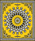 Yellow Black White Medallion Border Rug