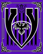 Vibrant Black Raven Crest Purple Stripes Rug