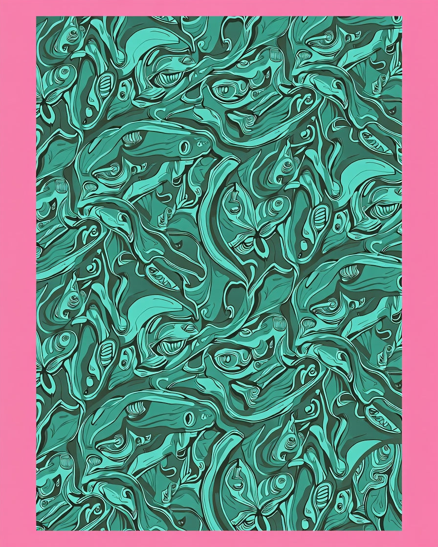 Teal Swirling Abstract Organic Forms Rug