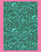 Teal Swirling Abstract Organic Forms Rug
