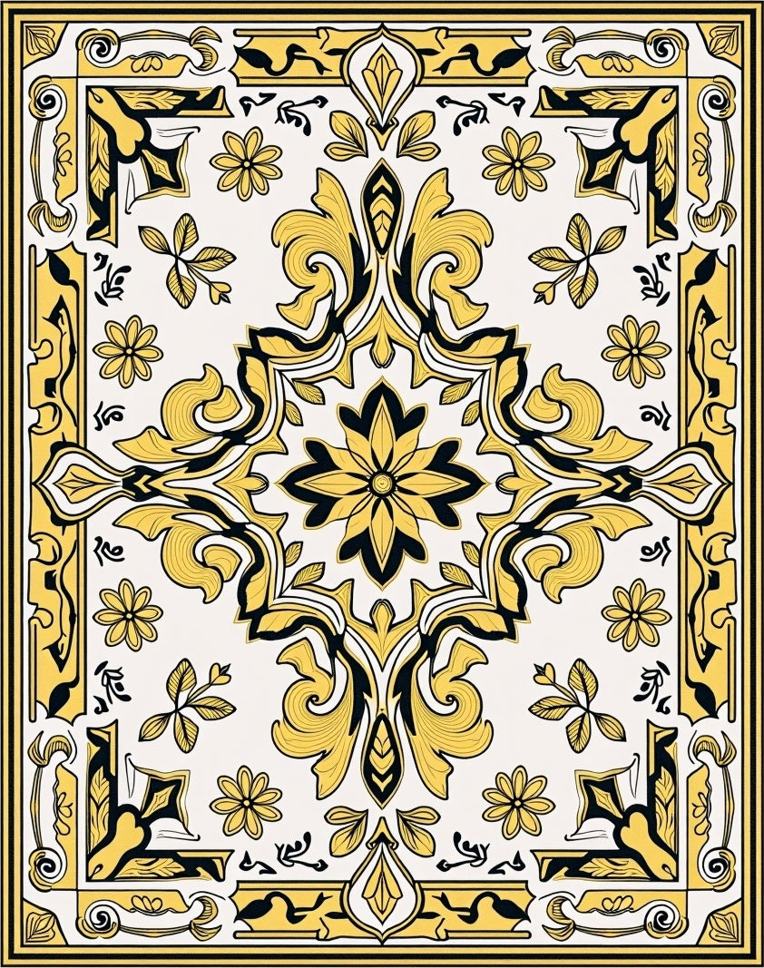 Golden Ivory Victorian Floral Medallion Rug
