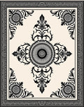 Black and Ivory Floral Crest Medallion Rug