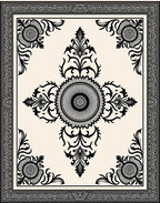 Black and Ivory Floral Crest Medallion Rug