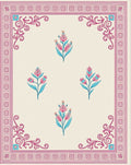 Pink Floral Scroll Cream Border Rug