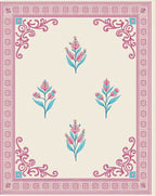 Pink Floral Scroll Cream Border Rug