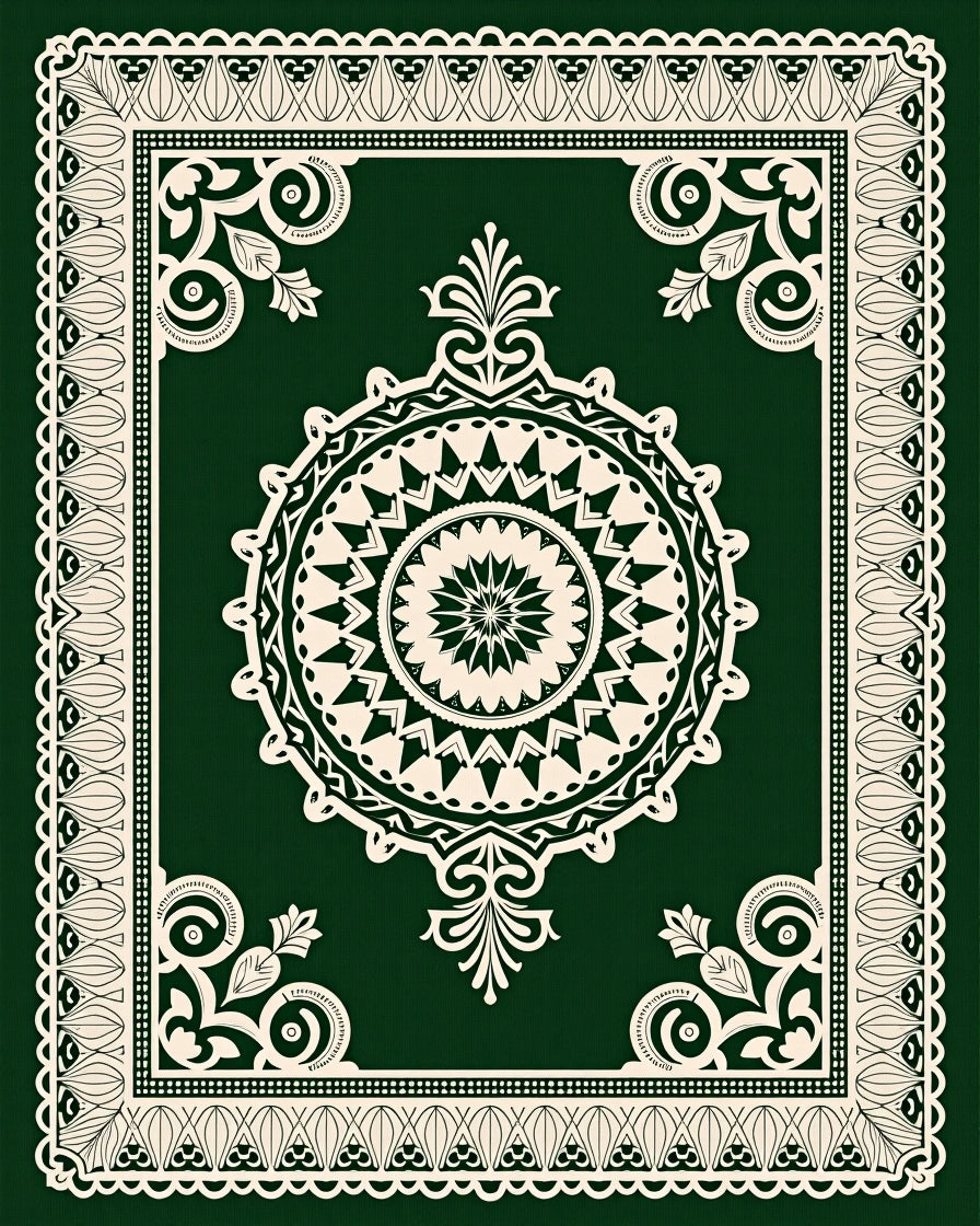 Traditional Dark Green Medallion Lace Rug
