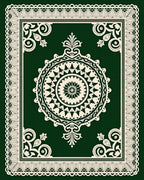Traditional Dark Green Medallion Lace Rug