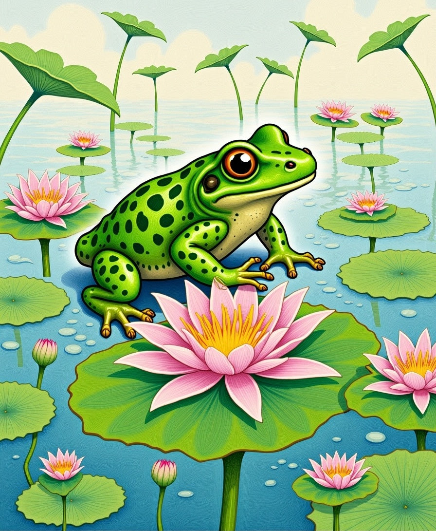 Green Frog Pond Lily Pad Collage Rug