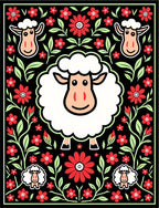 Whimsical Red Floral Sheep Garden Rug