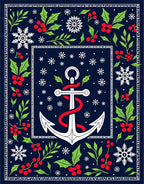 Holiday Navy Anchor Holly Snowflakes Rug