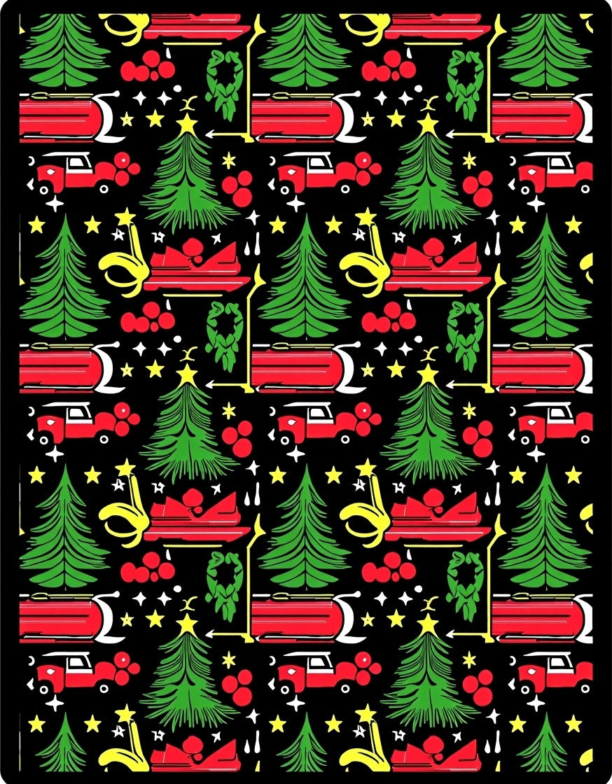 Green Trees Red Trucks Stars Holly Rug