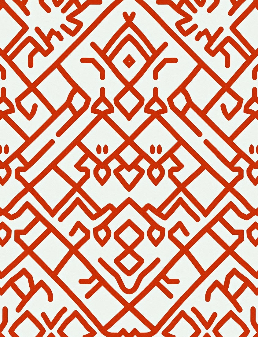 Bold Red Geometric Lattice Rug