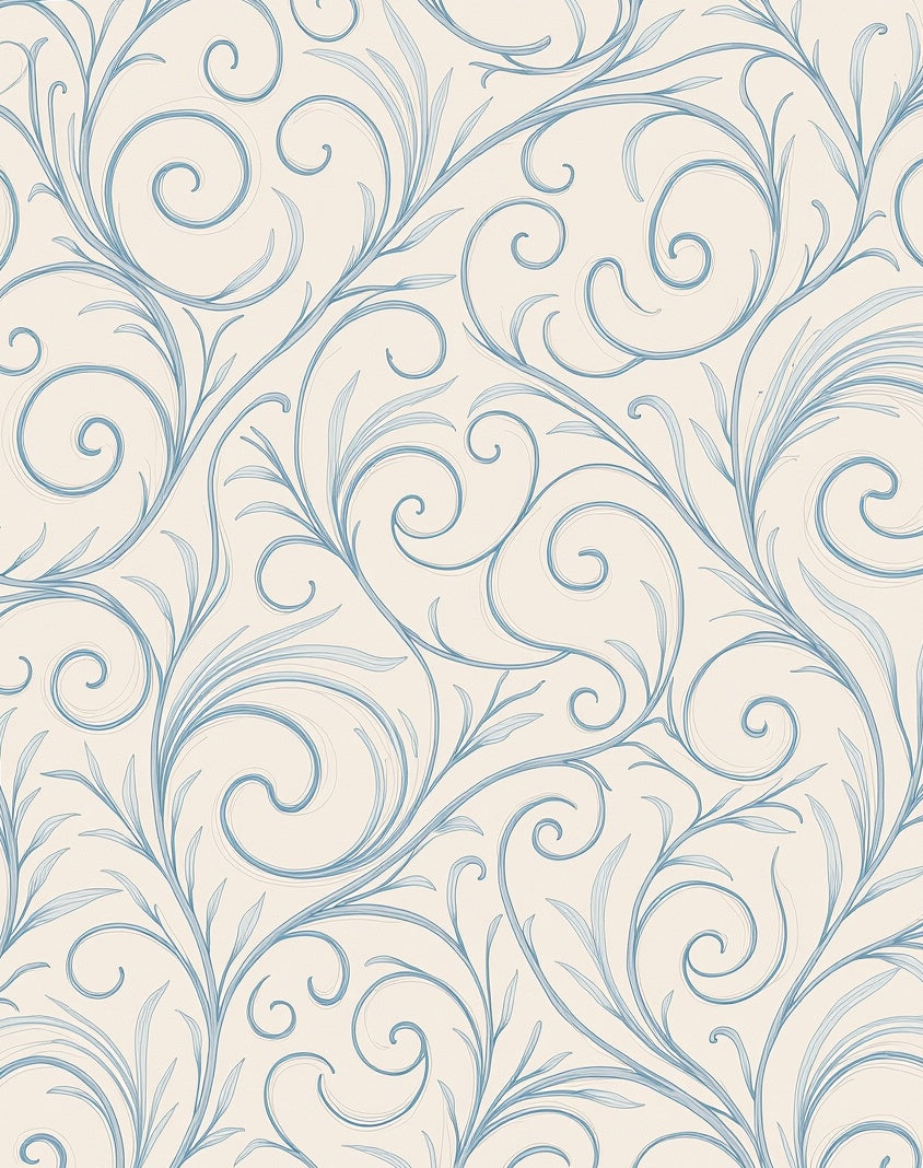 Soft Blue Swirl Vine Art Rug