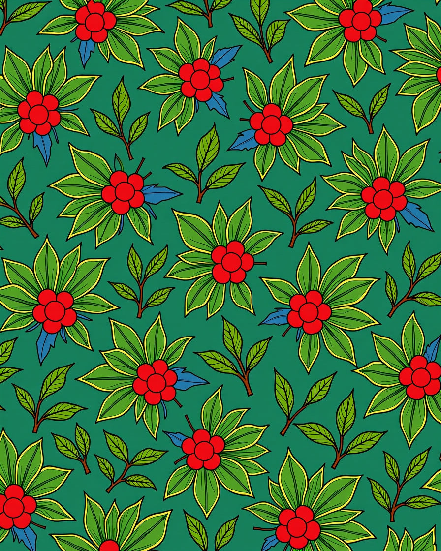 Vibrant Red Berry Green Foliage Rug