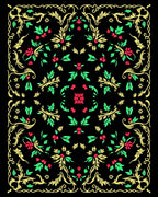 Crimson Red Green Gold Floral Swirl Rug
