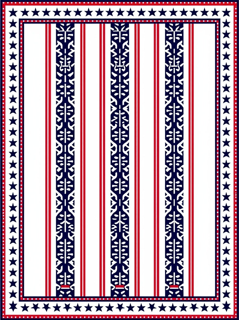 Red White Blue Star Striped Geometric Rug