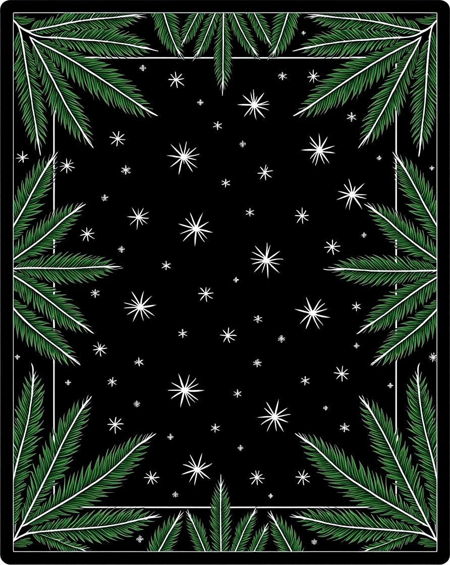 Green Frond Black Starry Night Rug