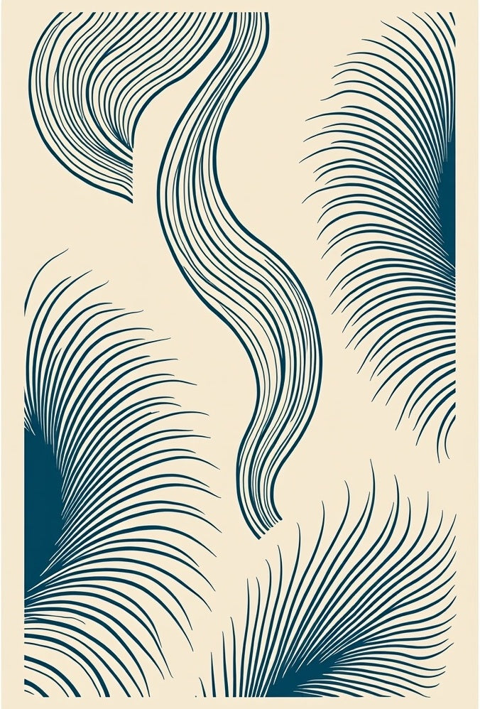 Deep Teal Abstract Feather Palm Rug