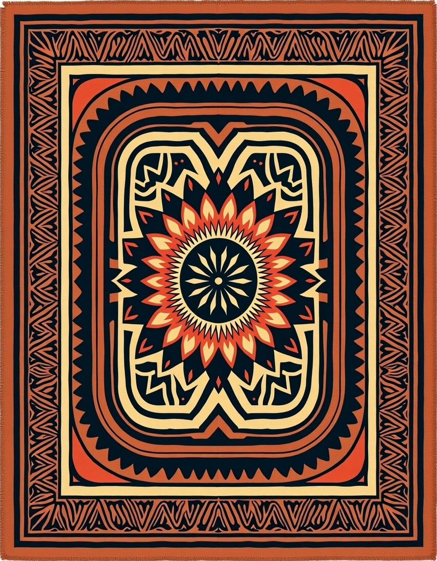 Fiery Sun Tribal Medallion Rug
