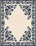 Cream Navy Floral Scroll Border Rug