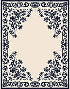 Cream Navy Floral Scroll Border Rug