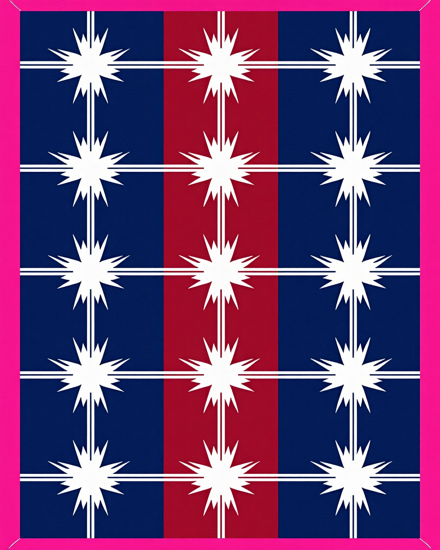 Navy Red White Starburst Grid Rug