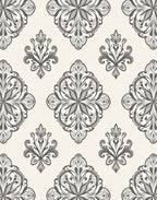 Ornate Gray Damask Floral Elements Rug
