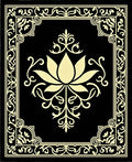 Black Golden Lotus Floral Frame Rug