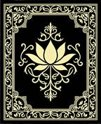 Black Golden Lotus Floral Frame Rug