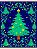 Festive Christmas Trees Yellow Star Garland Rug