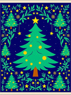 Festive Christmas Trees Yellow Star Garland Rug
